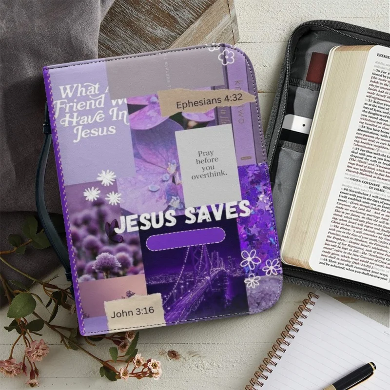 Bolso de cuero clásico con estampado de la Biblia para mujer, bolso con asa y cremallera, cubierta personalizada para la Biblia, bolsas de almacenamiento