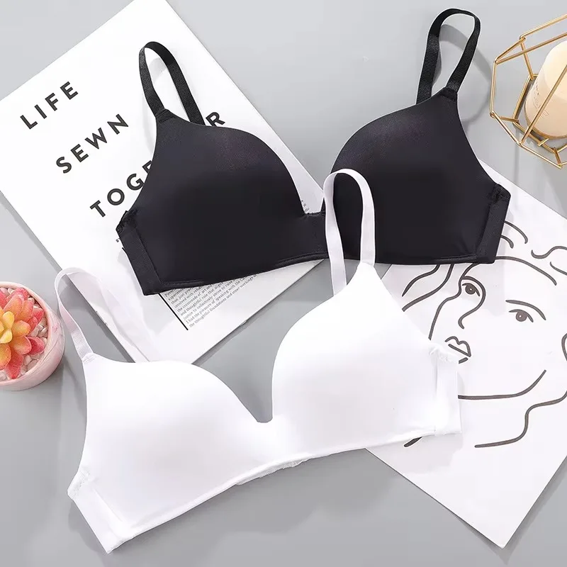 Sujetador sin costuras para mujer, sexy, sin aros, push-up, ropa interior transpirable y fina para chicas y estudiantes, sujetadores en 10 colores, sujetador femenino transpirable con efecto push-up.