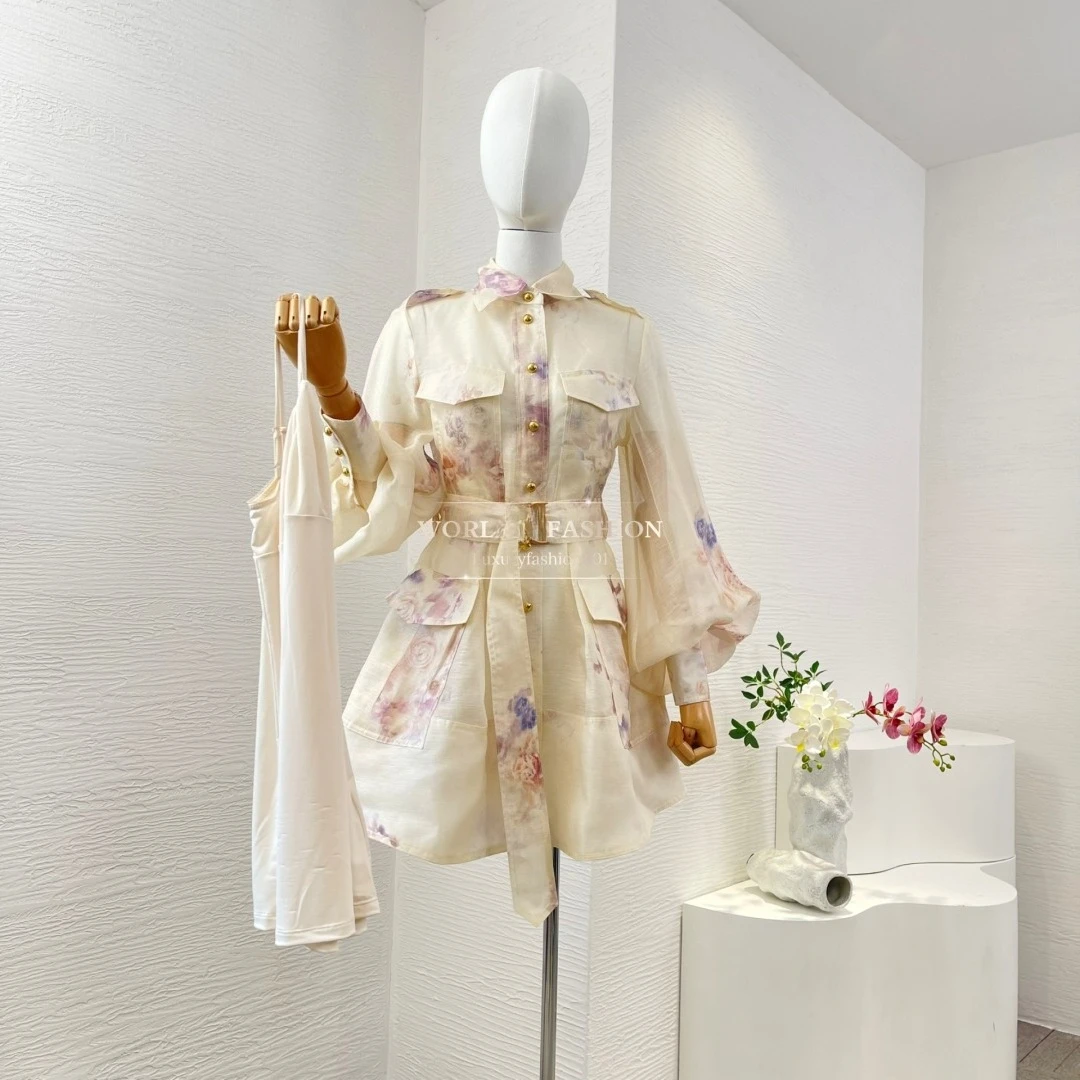

beige violet purple floral print long sleeve mini dress