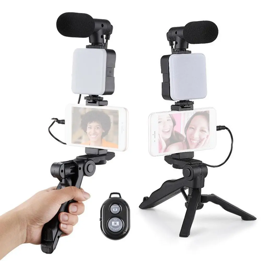 Smartphone Video Blog Kit With Tripod Phone Holder Mini Microphone LED Fill Light Enabler For Live Video