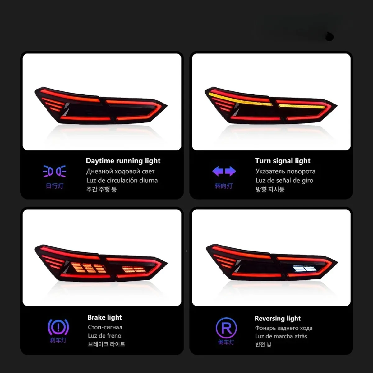 ไฟท้ายรถยนต์สำหรับโตโยต้า แคมรี่ ไฟท้าย RGB ปี 2018-2021 ไฟ DRL แบบ LED เต็มรูปแบบ ไฟเบรก อะไหล่รถยนต์