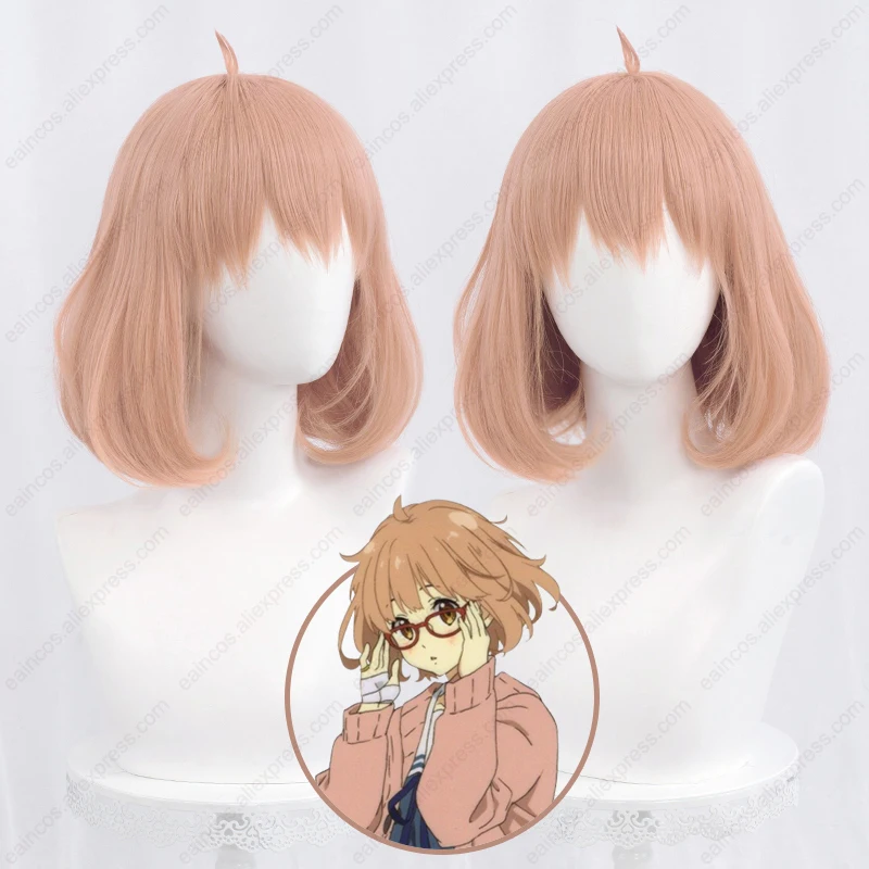 Anime Mirai Kuriyama Cosplay Pruik Kyokai No Kanata 35Cm Oranje Roze Korte Pruiken Hittebestendig Synthetisch Haar