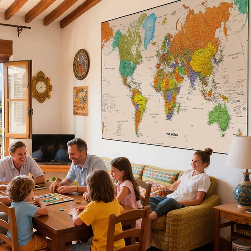 Imagen 2 del producto Mapa del mundo Vintage con vista aérea, decoración de pared, póster artístico para sala de estar, decoración del hogar, suministros escolares de oficina, mapa de viaje físico de 225x150cm