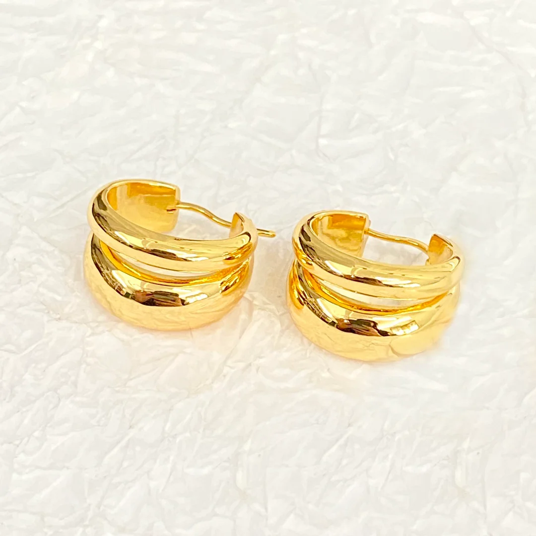 

Classic Gold Simple Modern Metal Duplex Hoop Metal Stainless Steel Earrings Woman Elegant Fashion Jewelry Women
