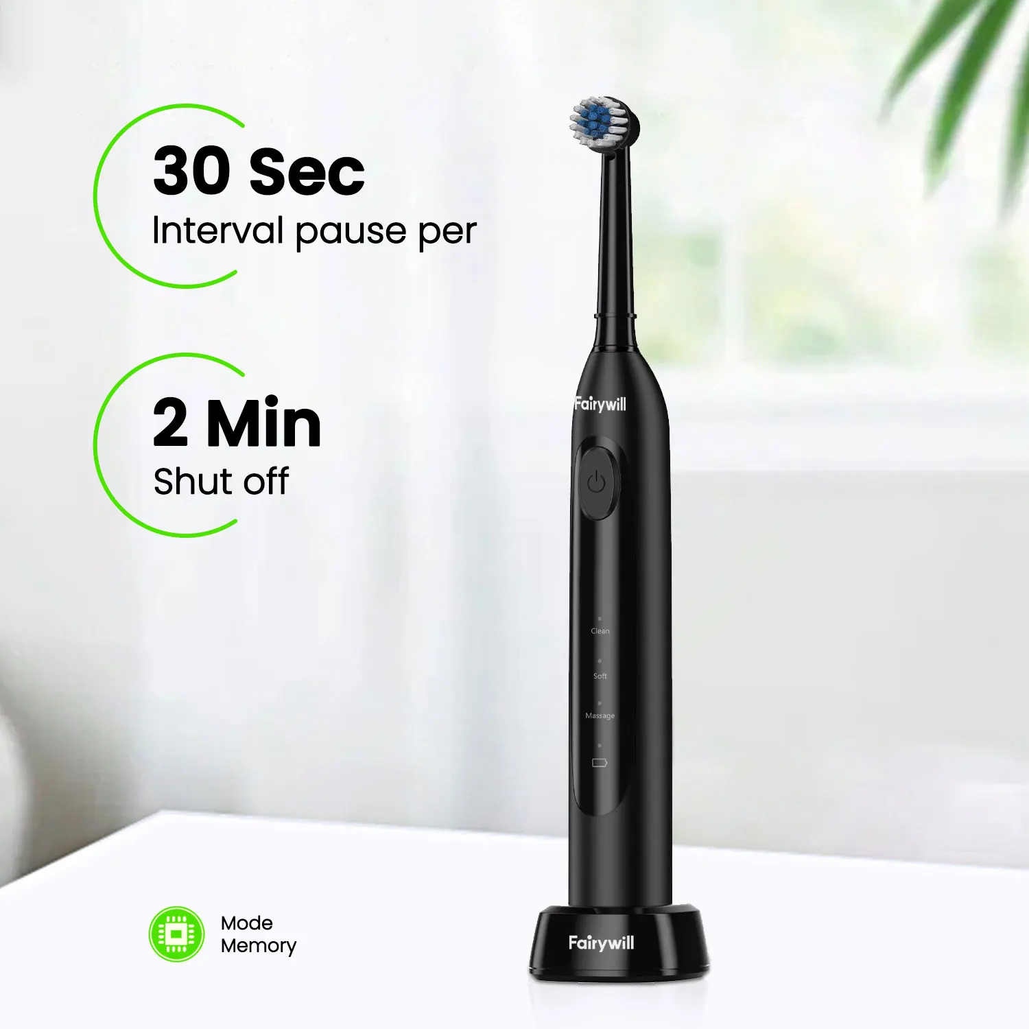 Fairywill Electric Toothbrush T2232 Powerful Rotation Cleaning 4 Replacement Heads Rechargeable Sonic Toothbrush for Adults