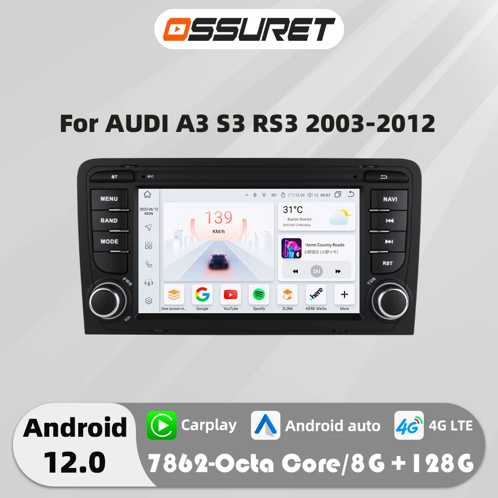 

7"Android Autoradio For Audi A3 8P S3 RS3 2003-2012 Multimedia Video player 4G Carplay 2din GPS navi Stereo Audio 2din SWC RDS