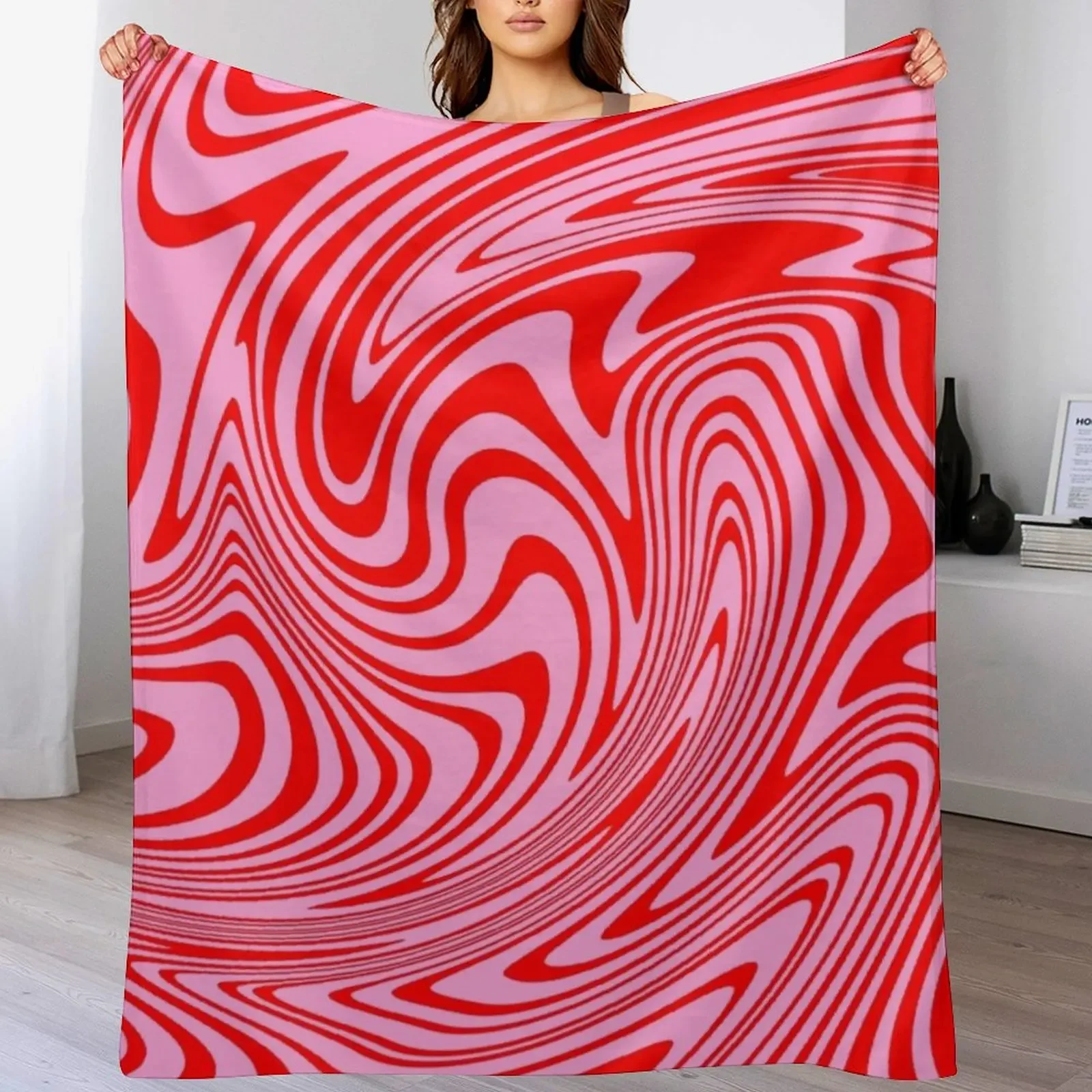 

Retro Swirl Pink Groovy Abstract Pattern Throw Blanket Quilt Large Plaid on the sofa For Sofa Thin Blankets