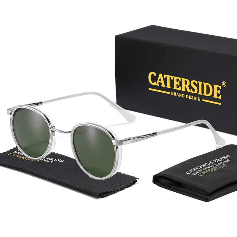 CATERSIDE Polarized Round Sunglasses Men Hip Hop Style Metal Frame Spring Hinge Sun Glasses Women Driving Fishing Eyewear UV400