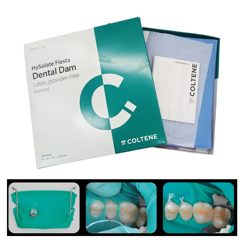 36 Piezas/Caja COLTENE HySolate Fiesta, Goma Dental de Látex Natural, Barrera de Goma Superelástica de 6"x6", Materiales de Cuidado Bucal de Látex