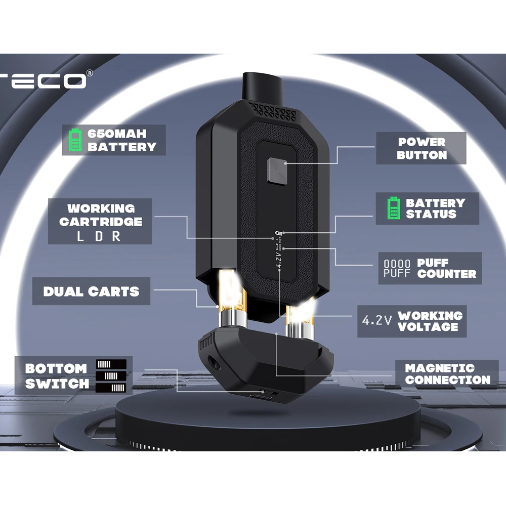 Oryginalny Doteco DC650 dwunabojowy akumulator Stealth 650mAh 10 sekund podgrzewania waporyzator do 510 gwintu 0.5ml-wkład 2.0ml