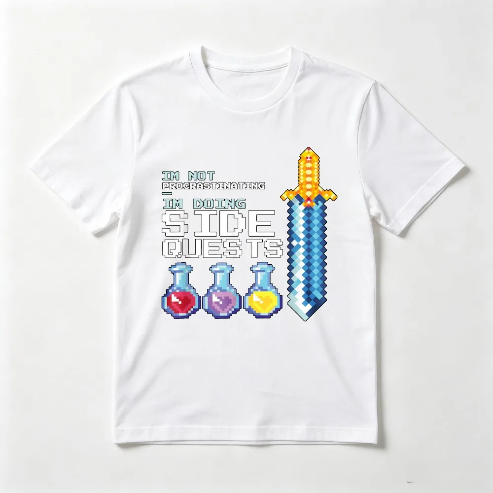 I'm Not Procrastinating I'm Doing Side Quests MMO RPG Games T-Shirt Funny Pixel Style Graphic Printed Tshirt Summer Soft Tees