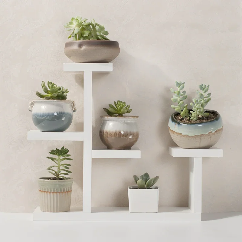 Decorative Indoor Wood Plant Stand Multi-layer Solid Wood Desktop Flower Display Stand Small Green Plant Rack