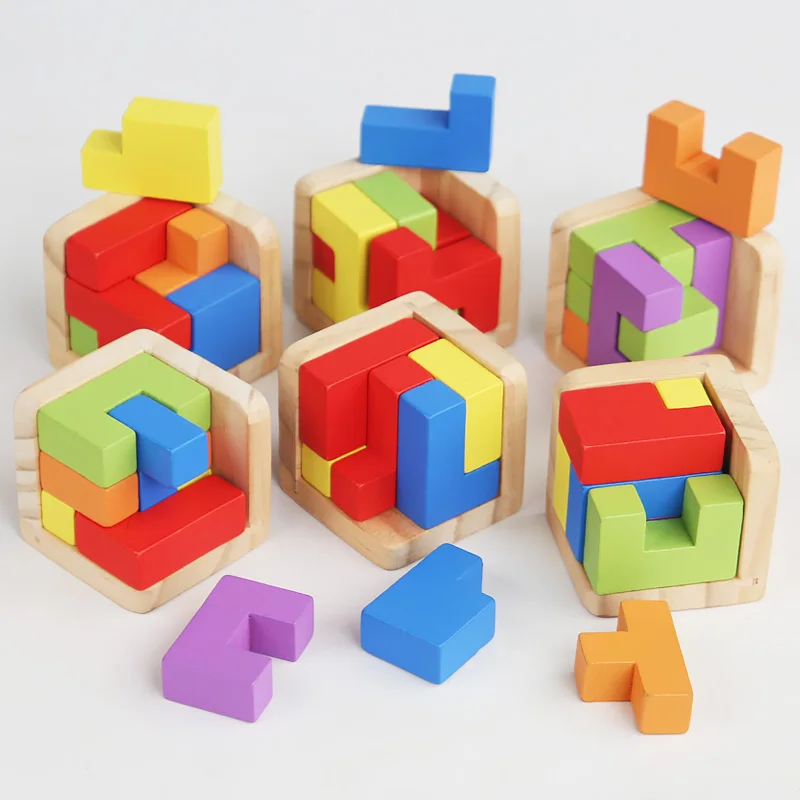 Creative 3D Cube Puzzle Luban Interlocking Creative Educational Wooden Toy Brain IQ Mind Early Learning Game Gifts For Children