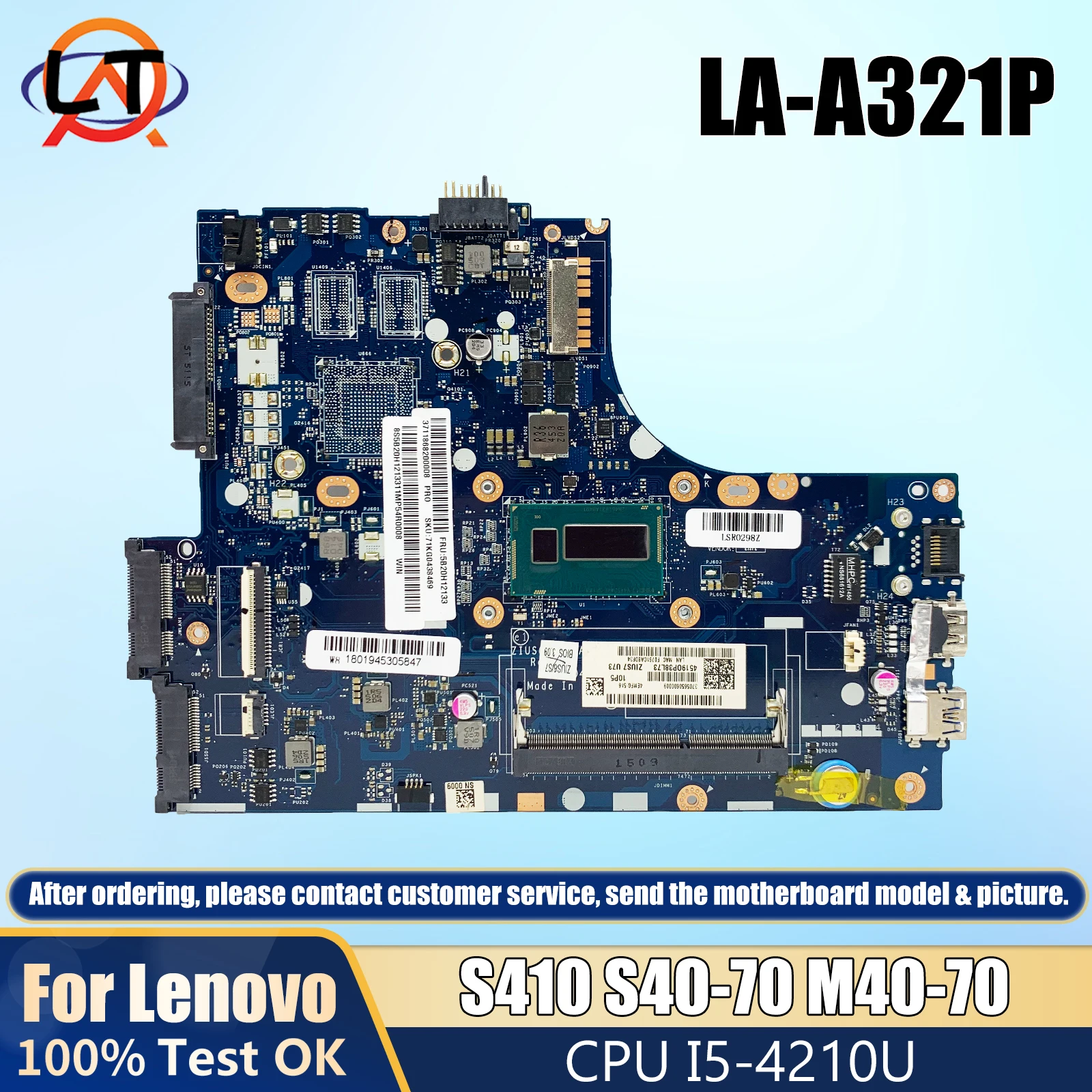 

Материнская плата для ноутбука Lenovo S410 S40-70 M40-70 ZIUS6/S7 LA-A321P с процессором i5-4210U, работает хорошо