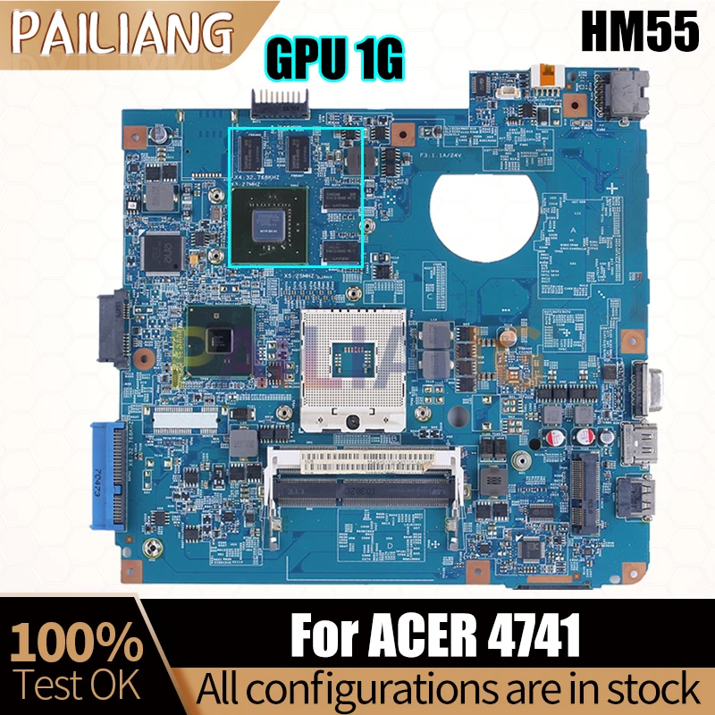 

For ACER 4741 Laptop Mainboard 09920-3 554GY01221G MBR8H0100 HM55 N11P-GV-A1 1G Notebook Motherboard Full Test