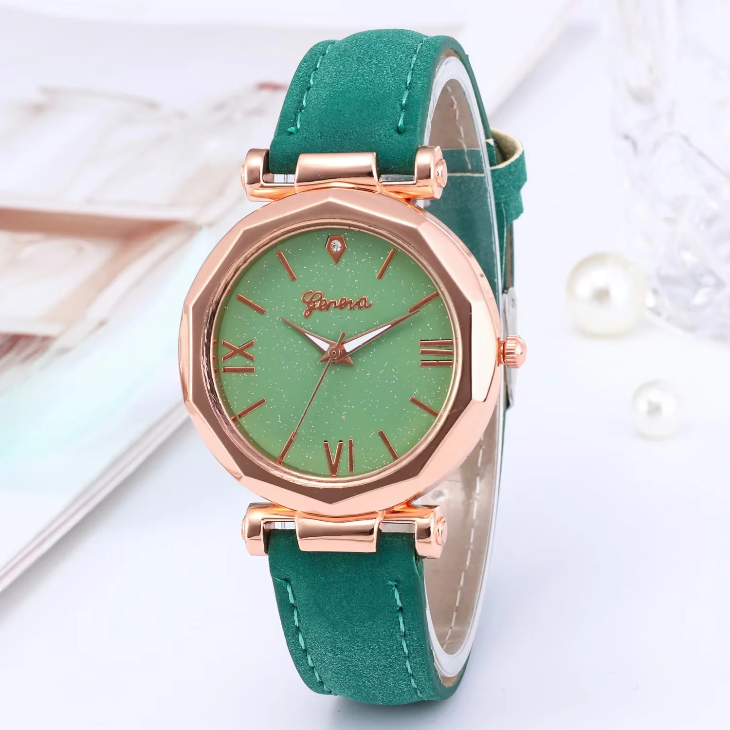 WOKAI high quality fashion casual ladies large dial small strap leather strap quartz watch women\'s simple style student clock