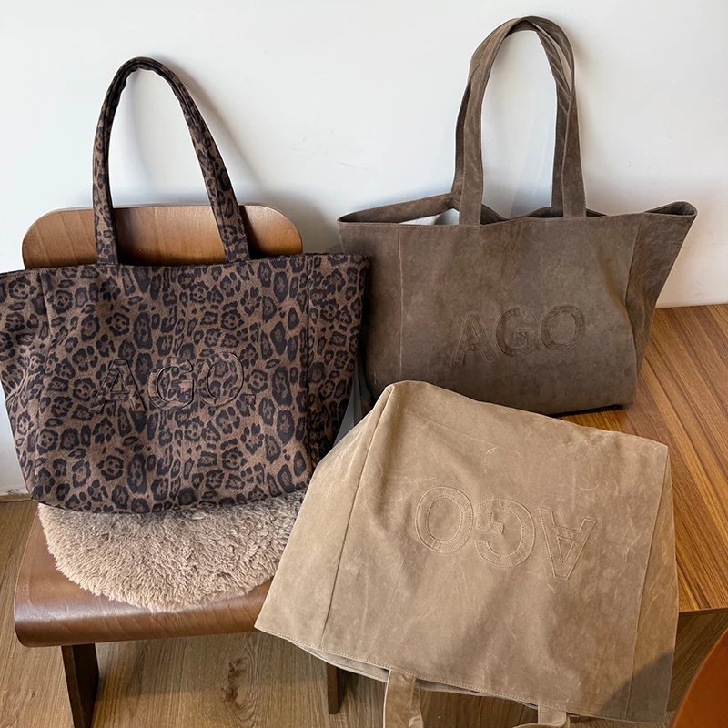 

2025 Autumn Faion Leopard Print Embroidered Canvas oulder Bag Trendy Tote Bag Polyester Fiber Double Strap Youth Casual