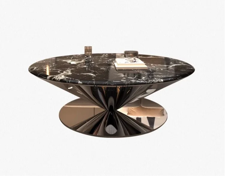 

Italian natural black rose luxury stone coffee table modern simple high-end round small coffee tableL