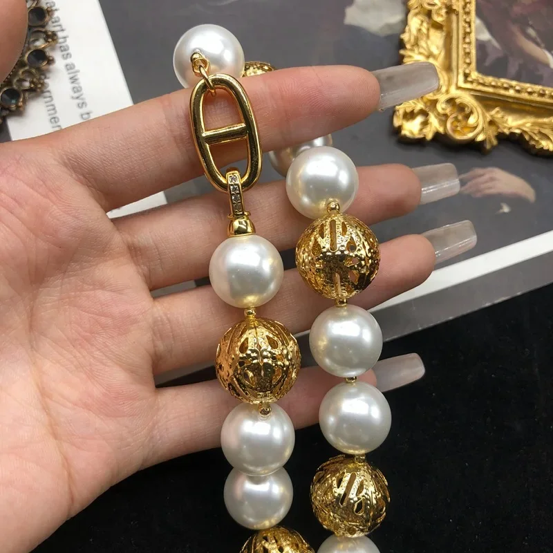 Vintage Jewelry Necklace for Women Luxury Imitation Pearl Golden Toned Beaded Perfect for Wedding Evening Party Luxury Fashion