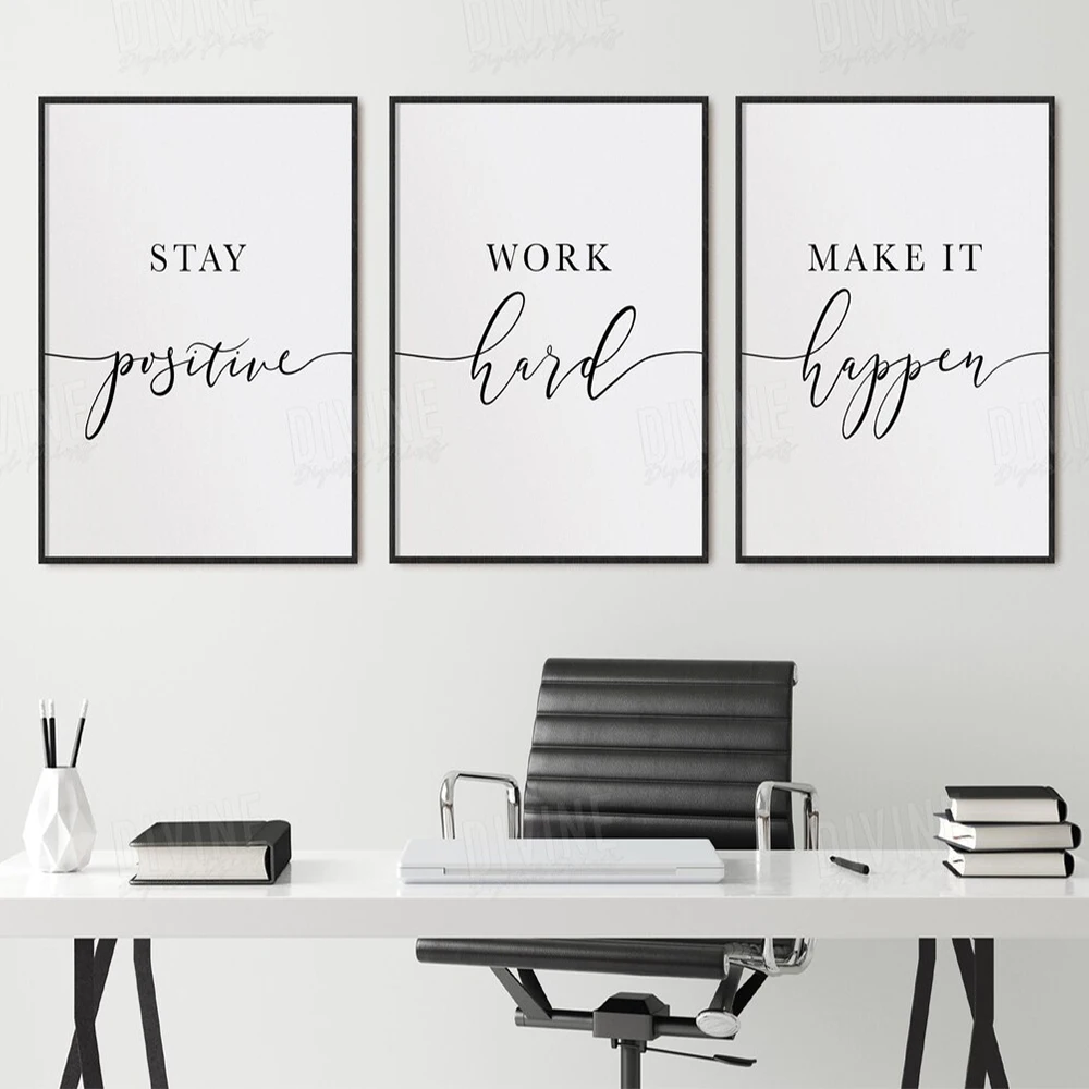 

Stay Positive Work Hard Make it Happen Motivational Quotes Wall Art Prints Canvas Painting Poster Picture Office Room Home Decor