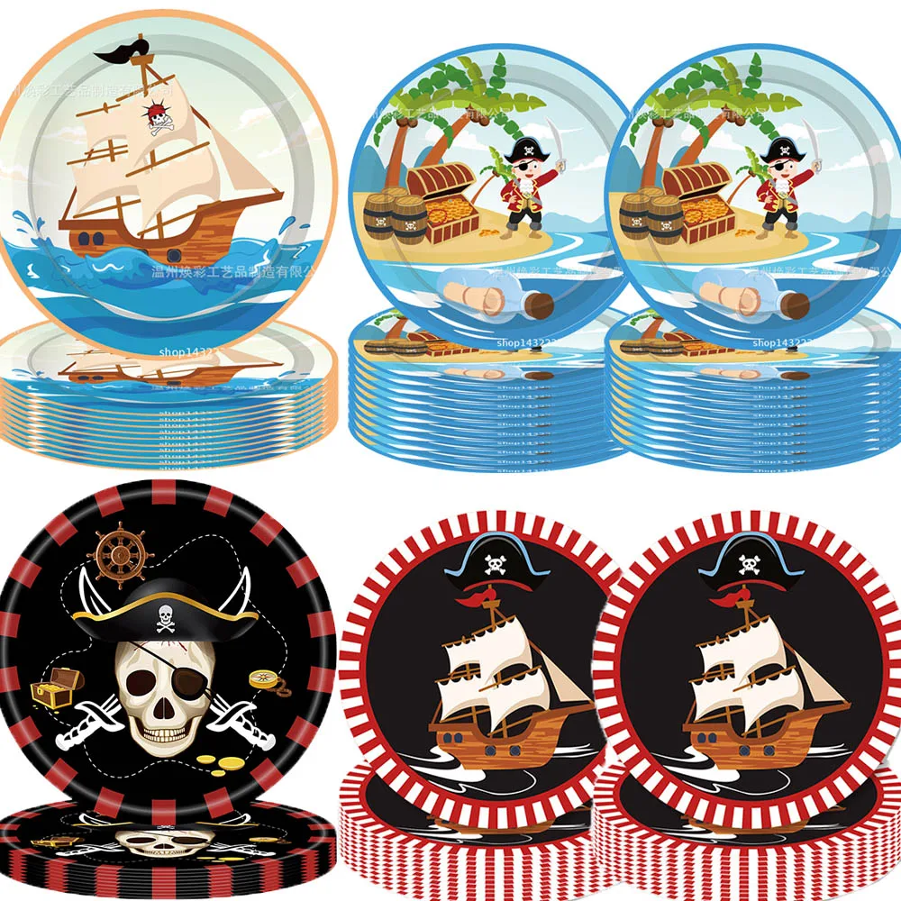 

8/16/24/32/40pcs Pirate Birthday Party Supplies Disposable Paper Plate Pirate Treasure Theme Kids Party Party Dessert Dinnerware
