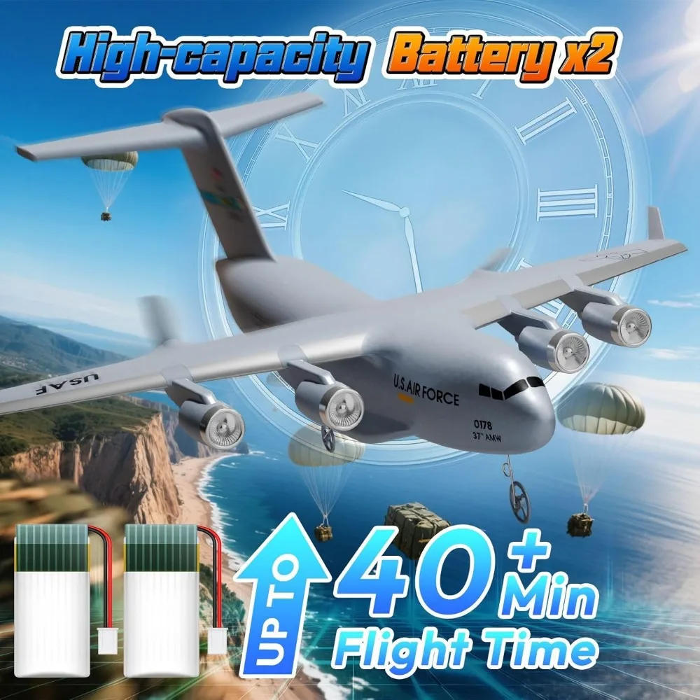 Ready-to-Fly 2-Channel C-17 Globemaster III Military Transport RC Airplane with 6-Axis Gyro Stabilization