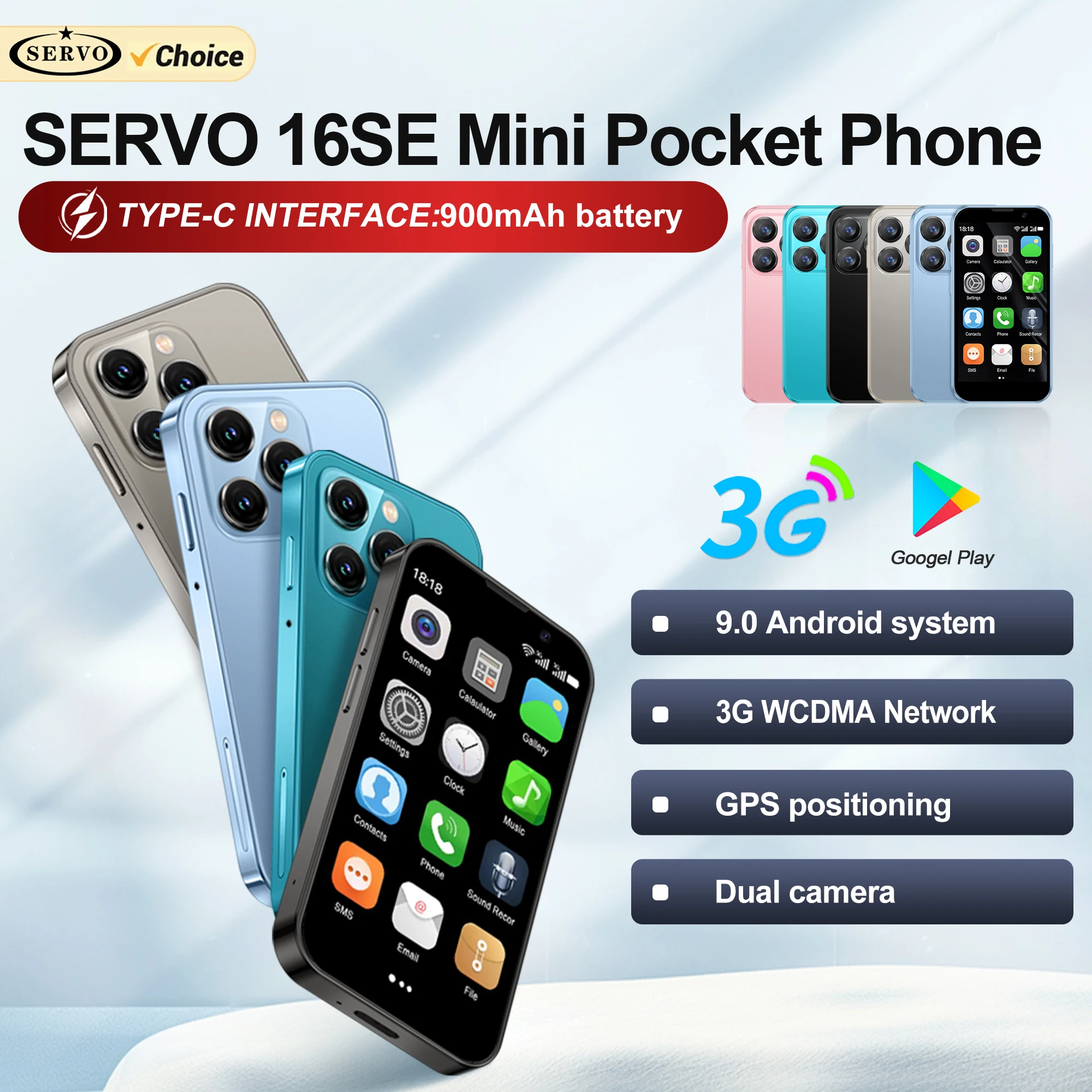 SERVO 16SE Mini Android Smartphone Dual SIM Standby 16GB ROM Play Store Wifi GPS Face Unlock 3G WCDMA 3.0