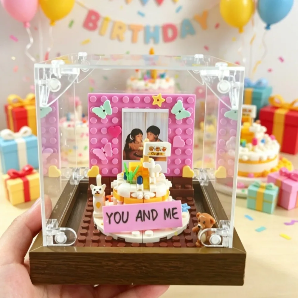 New Transparent Cake Photo Frame Desktop Decoration Creative Design Building Block Toy DIY DIY Cake Model Anniversary Gift