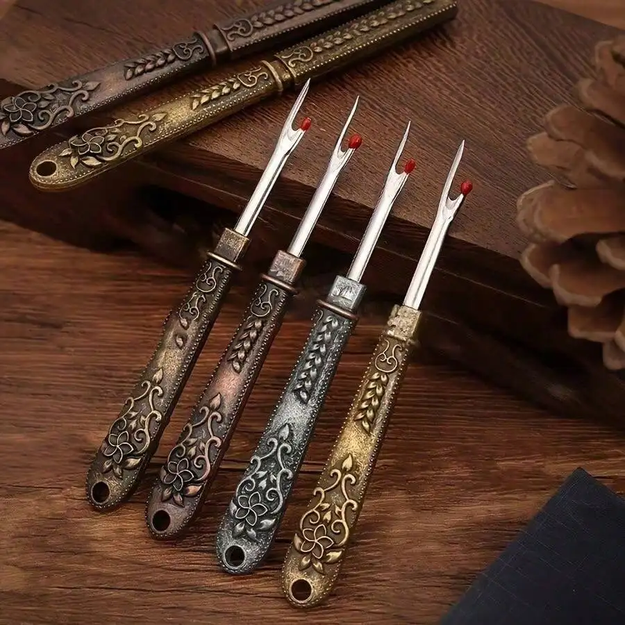 Vintage Sewing Thread Clippers - Comfortable Ergonomic Handle, Floral Design With Red Accents, Available In Multiple Colors