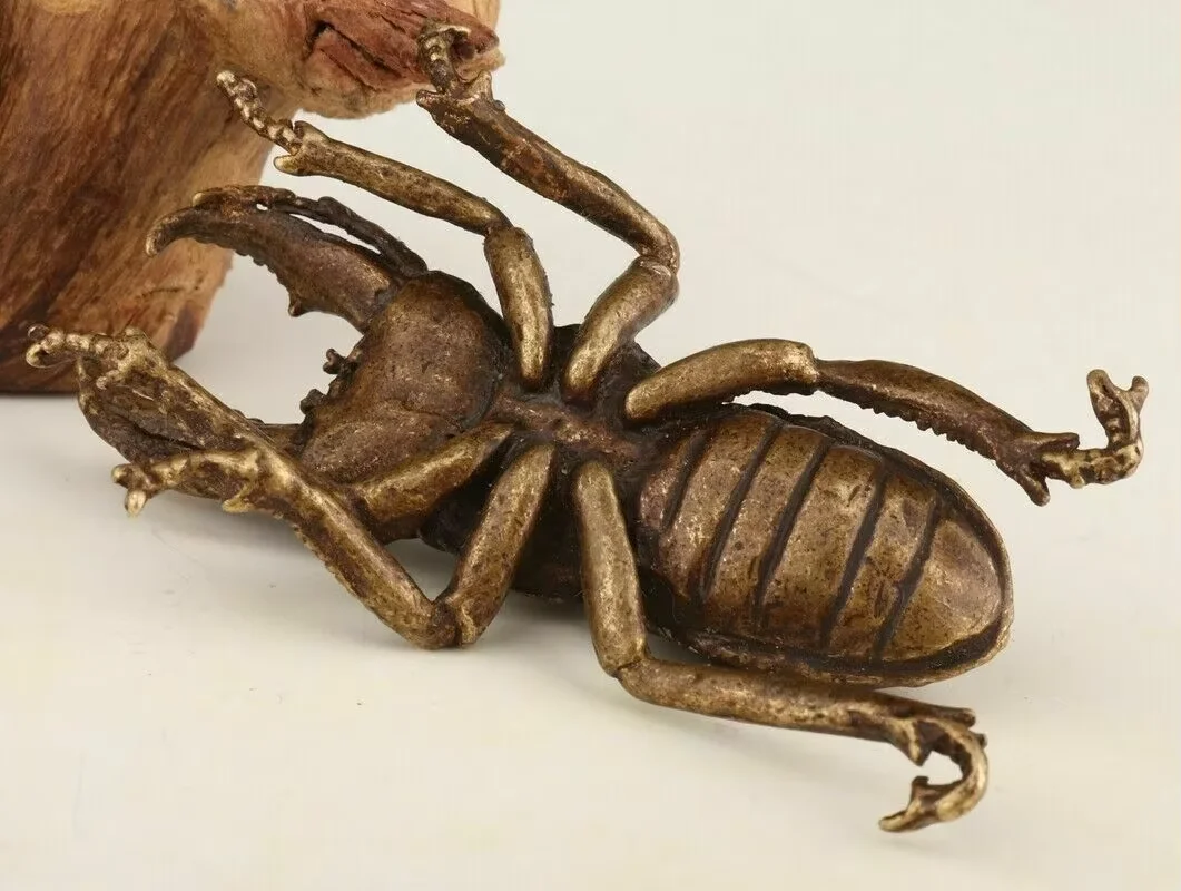 UNIQUE CHINESE BRONZE STATUE ANIMAL BEETLE SOLID MASCOT COLLECTION GIFT