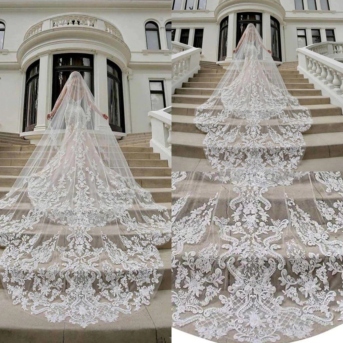 

Luxury Wedding Veils Appliques One Layer Cathedral Length Bride Veil Customized Applique Edge Bridal Accessories High Quality