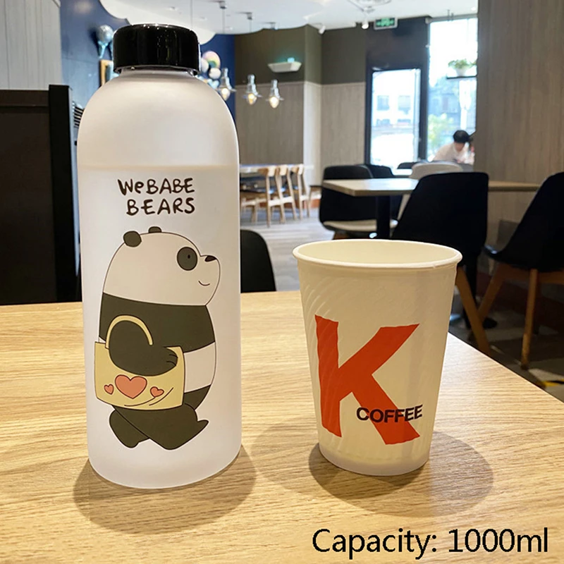 1000ml Water Bottle Panda Cup Transparent Water Bottle Drinkware Cup Leak-proof Cartoon Water Bottle Drinkware Cup