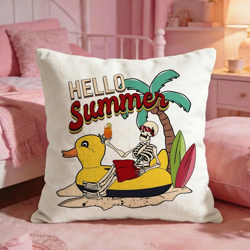 Summer Beach Skeleton Cushion Cover Premium Comfort Reversible Pillow Cove -Two in One Design for Any Room & Car Interior