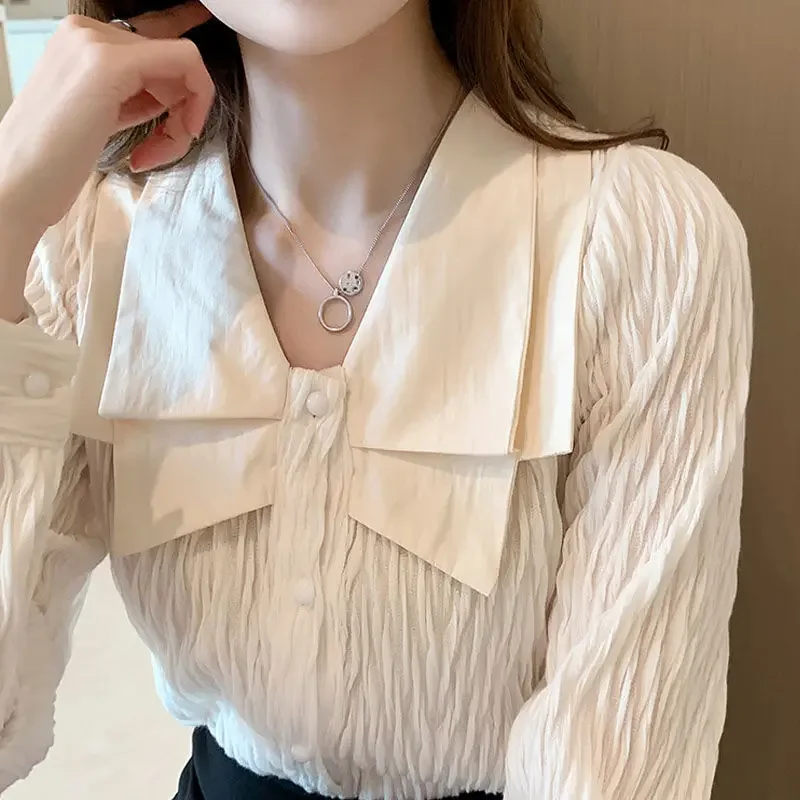 

2025 Blusas De Mujer Blouses for Women Folds Long Sleeve Temperament Shirt Fashion Korean Blouse Vintage Loose Tops Femme 27m393