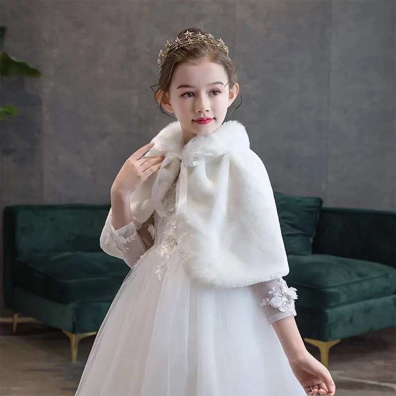 Abrigos de piel sintética para niños y niñas, chal cálido para boda, vestido de fiesta, capa Bolero, Invierno