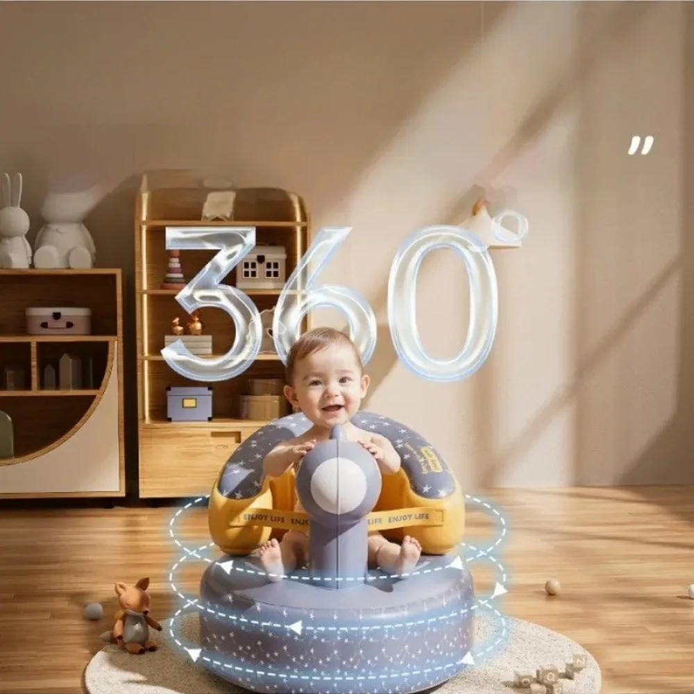 Inflatable Baby Seat for Babies Floor Seat for Sitting Up Cute Animal Bath Seat for Infants Blow Up Chair with Built in Air Pump view 4