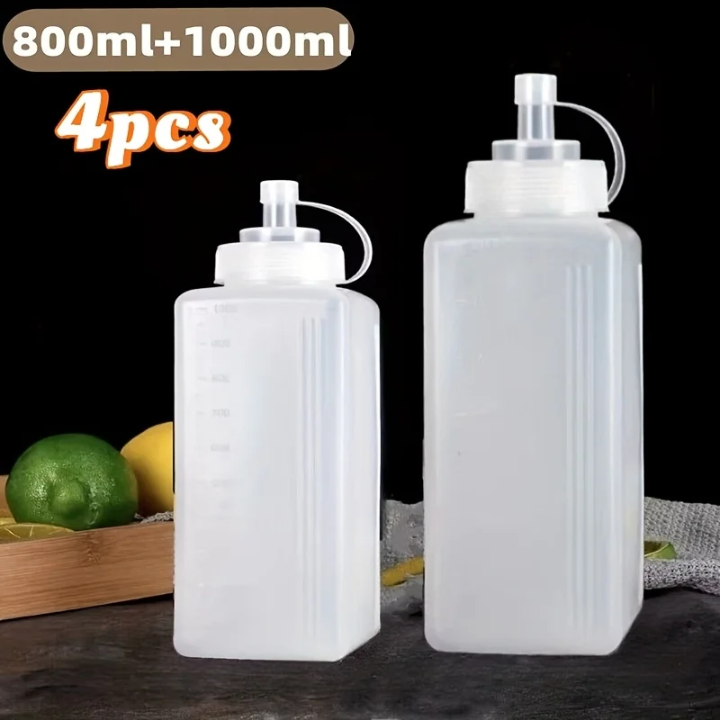 4 Wide-Mouth, Pointed-Tip Squeeze Bottles | Made of Clear Plastic, Perfect for Ketchup, Honey, and Condiments