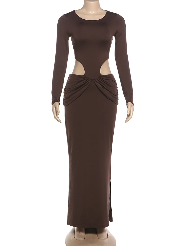 Sisterlinda elegante tendenza senza vita abito diviso donna autunno increspato manica lunga pesca anca classico semplice elasticizzato skinny aderente