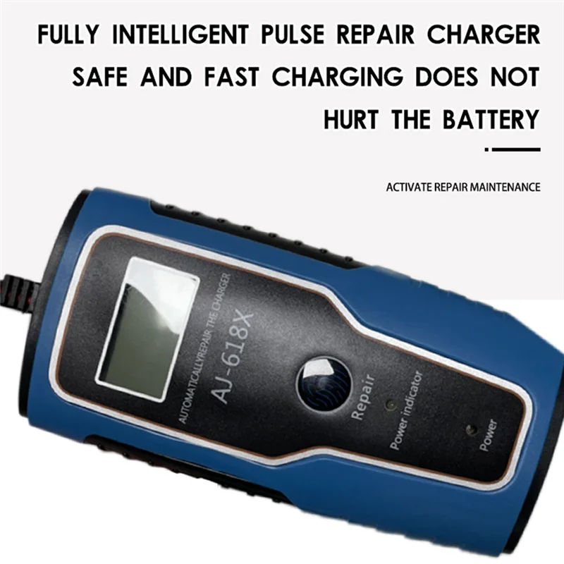 Полностью автоматическое интеллектуальное зарядное устройство 12 В, 6 А, портативное автомобильное зарядное устройство для мотоциклетного аккумулятора высокой мощности, прочное зарядное устройство европейского стандарта-ABJ
