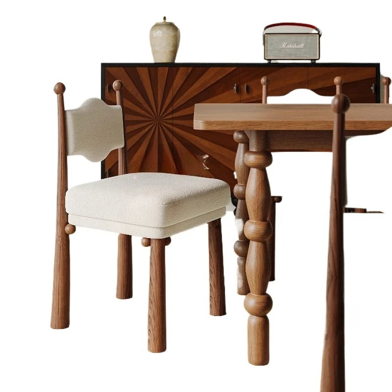 

Retro medieval solid wood dining table and chairs, combined Nordic small apartment rectangular dining table