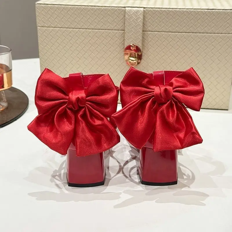 Anime Kaname Madoka Cosplay Shoes Girls Lolita Red Bow Sandals High Heels Leather Boots Halloween Costume Prop Princess Shoes