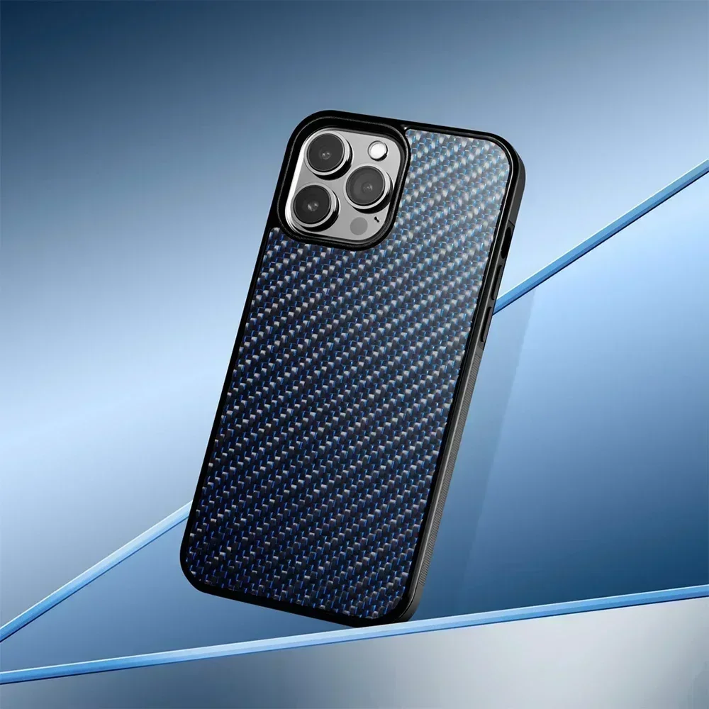 آيفون 16 برو ماكس 15 14 13 12 11 ألياف الكربون اللامعة 3K حك التيتانيوم الحرير حالة المضادة للسقوط اللاسلكية تهمة غطاء شل