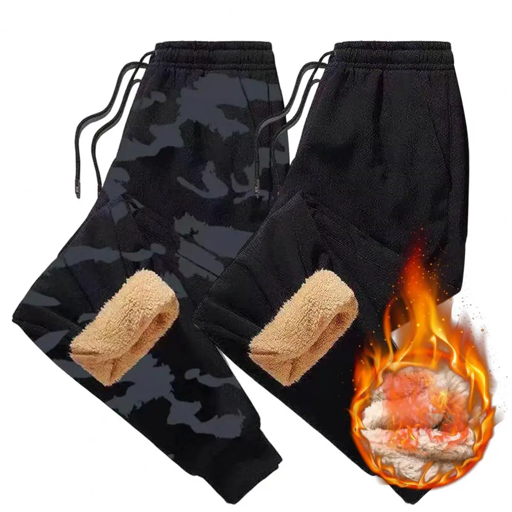 Sports Trousers Camouflage Plush Lining Loose Cold Proof Autumn Winter Drawstring Ankle Tied Pants Sweatpants Streetwear