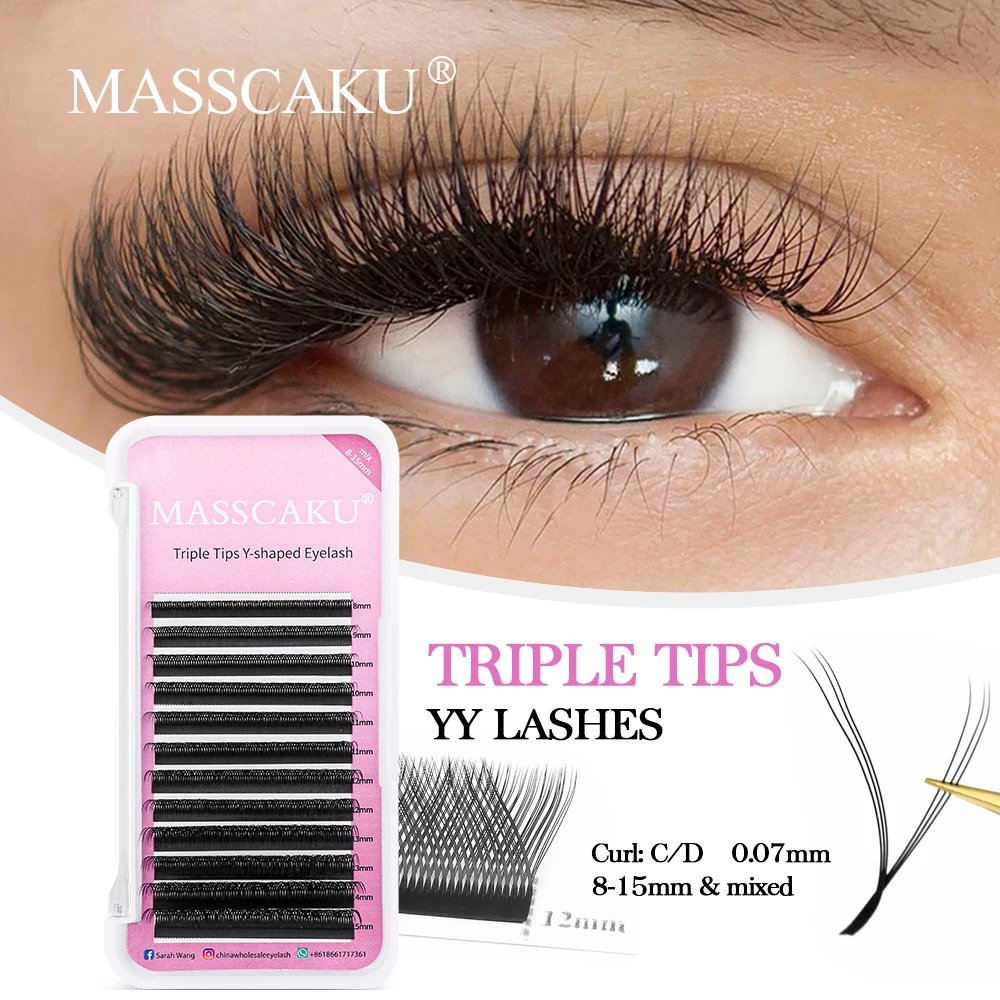 MASSCAKU Pestañas YY Dark Black Soft yy Lashes Big Capacity Eyelashes New Arrival Updating Triple Tips lash Y Tips Eyelash Fans