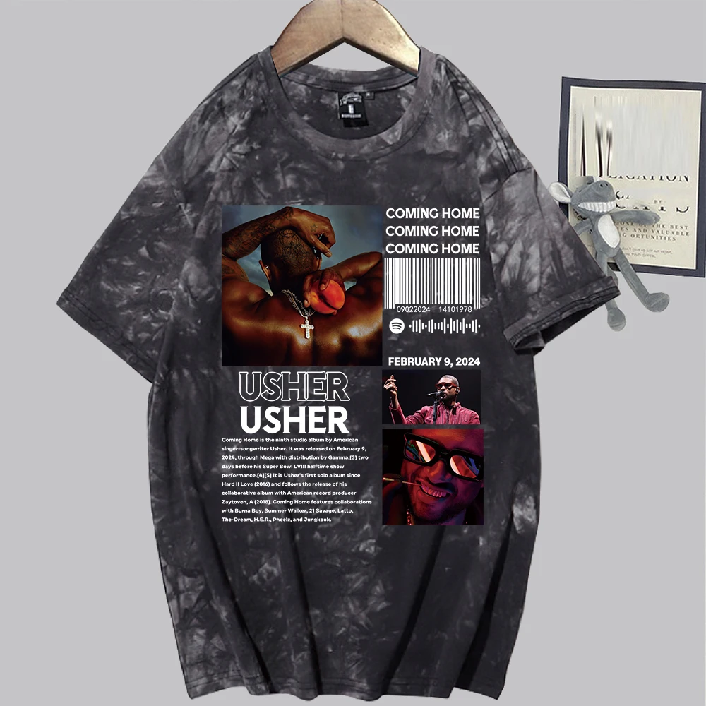 Usher Singer Music Tour Coming Home Tie Dye T-Shirt Steetswear Man Woman T-Shirt Fans Gift