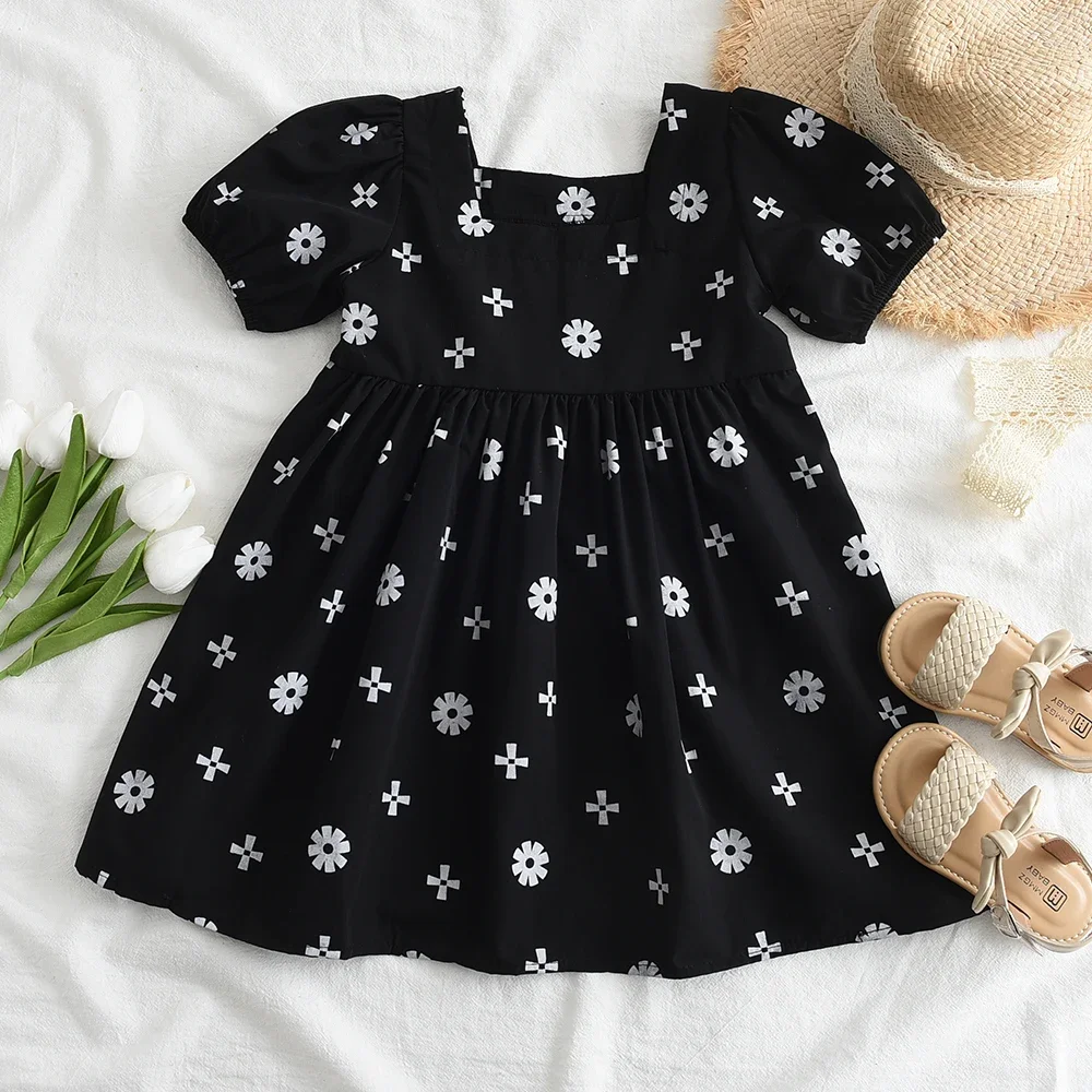 

2024 Summer Floral Dress Lolita Child Girls Casual Dress Pleat design Children Dresses for 2-7Y Party Princess Vestidos