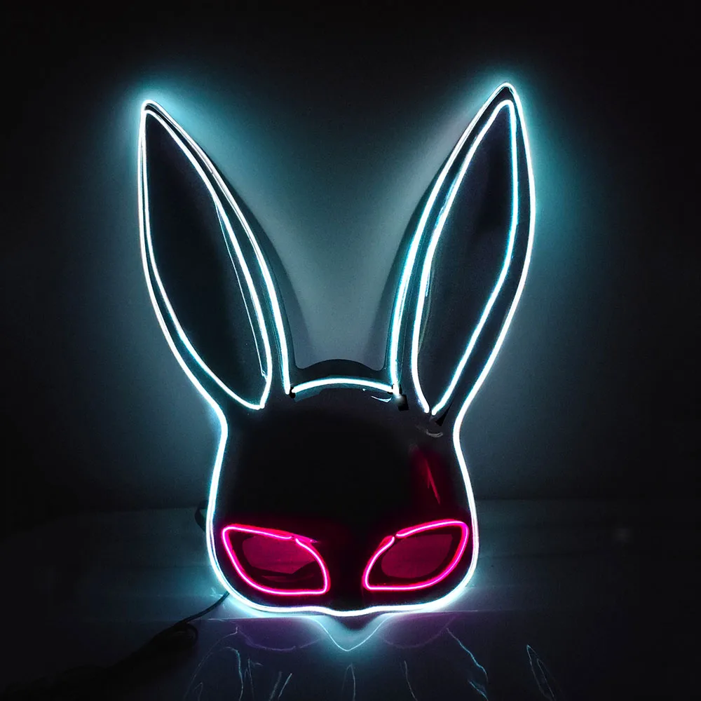 Fox Rabbit Halloween LED Cute Face Mask Party Horror Cosplay Props Light Up Masque Masquerade