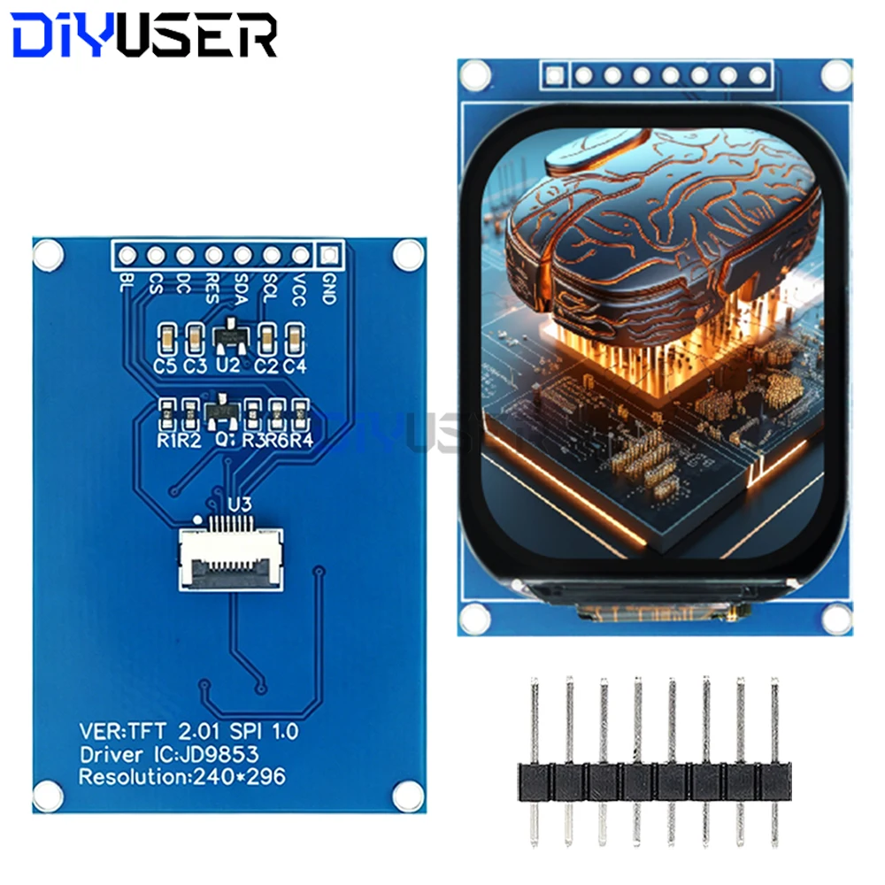 DIYUSER 2.01-inch TFT LCD Display 240x296 SPI JD9853 8Pin Board Color Screen for IoT DIY Electronics Module