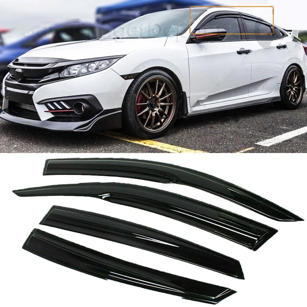 Подходит для 2016-2020 10-го поколения HONDA CIVIC 4DR SEDAN MUGEN STYLE BLACK WINDOW VISOR