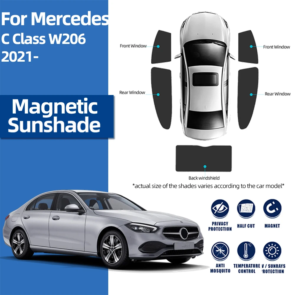 For Mercedes Benz C Class W206 2022 2023 2024 Magnetic Car Sunshade Front Windshield Curtain Rear Side Baby Window Sun Shade